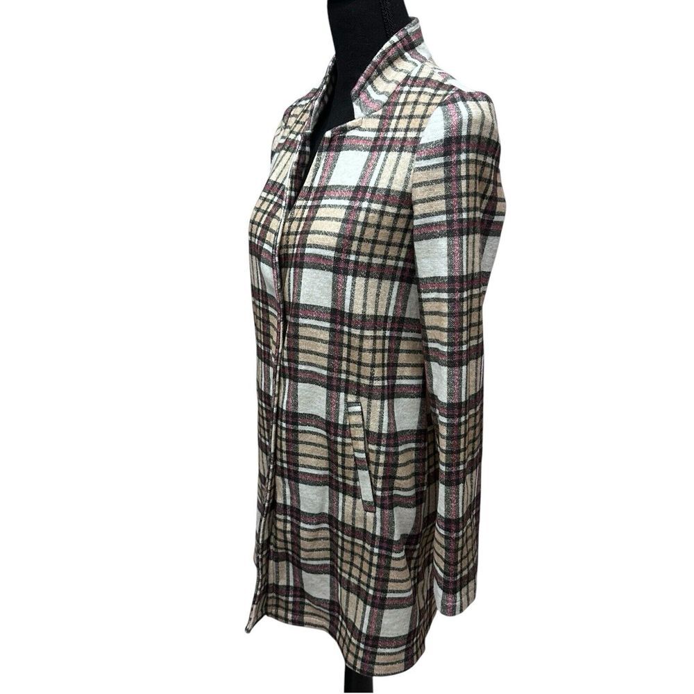Vero Moda Women's Size XS Katrine Tan Buffalo Plaid Long Jacket‎ Pockets - Picture 3 of 11